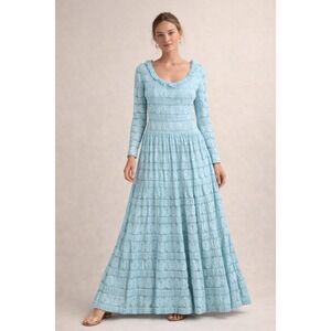 Sundance Willow Womens Small Dress Light Blue Lace Boho Maxi Long Sleeve